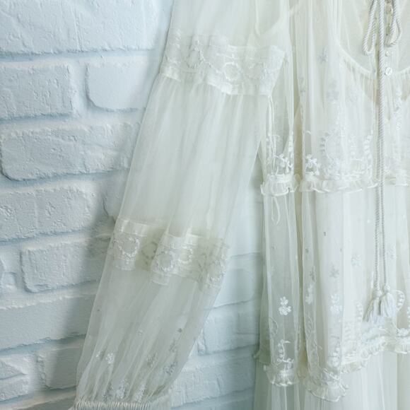 Free People Stevie Embroidered Maxi Dress Tea Flowy Ivory Sheer Floral Lined L - Picture 8 of 15